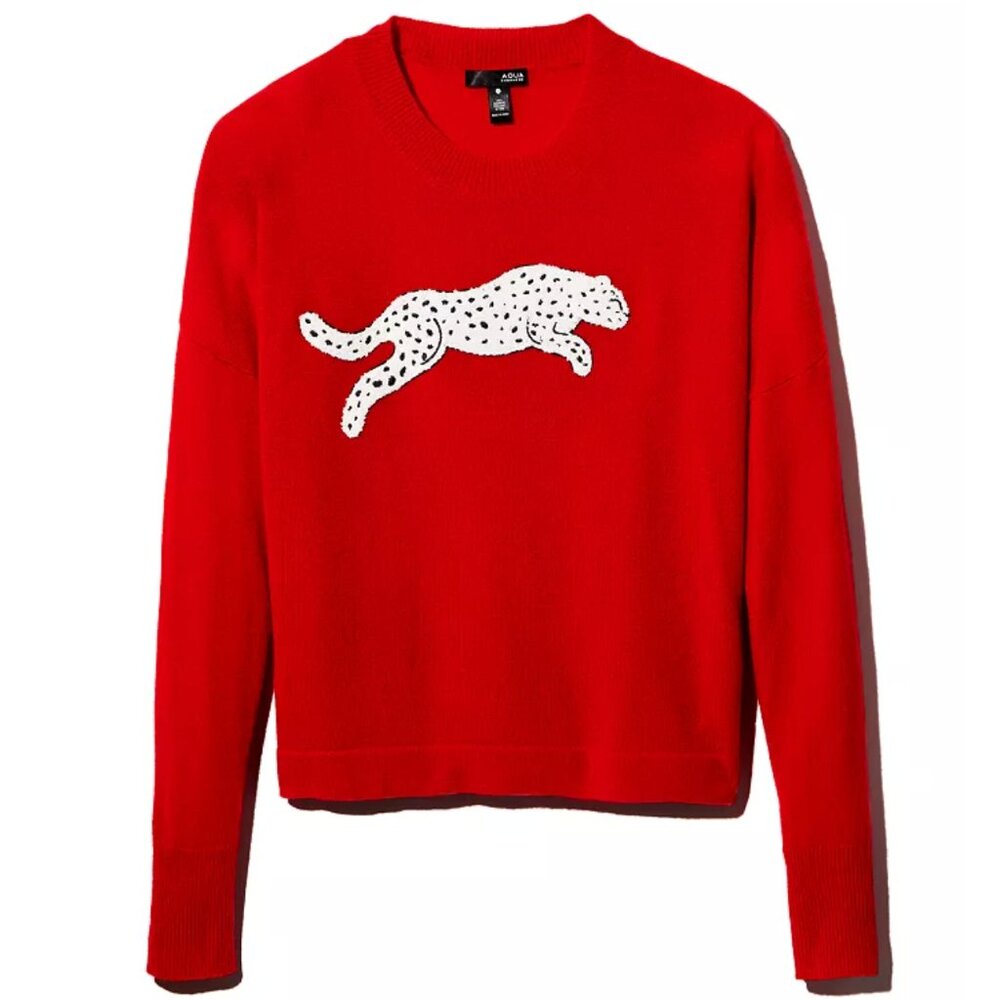 AQUA Snow Leopard Cashmere Sweater